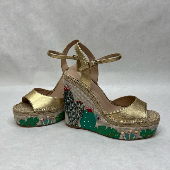 KATE SPADE Dallas Cactus Platform Wedge Sandals - Sz 7 - Picture 5 of 15